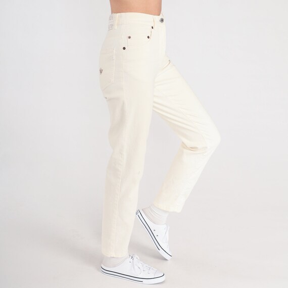 Cream Skinny Pants Y2k Ribbed Stretch Denim Jeans High Waisted Pants Slim Tapered Leg Stretchy Vintage 00s Small S