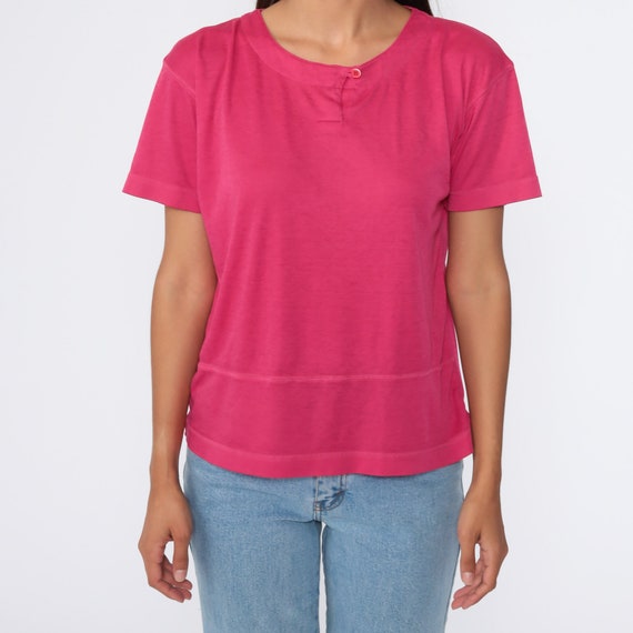 Hot Pink Shirt 80s Plain Tshirt Deep Pink Retro P… - image 5