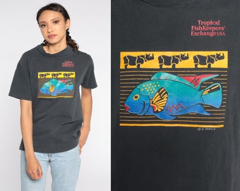 Tropical Fish Shirt 90s Tropical Fishkeepers Exchange Graphic T Shirt Vintage 1990s Shirt Faded Black Single Stitch Small S