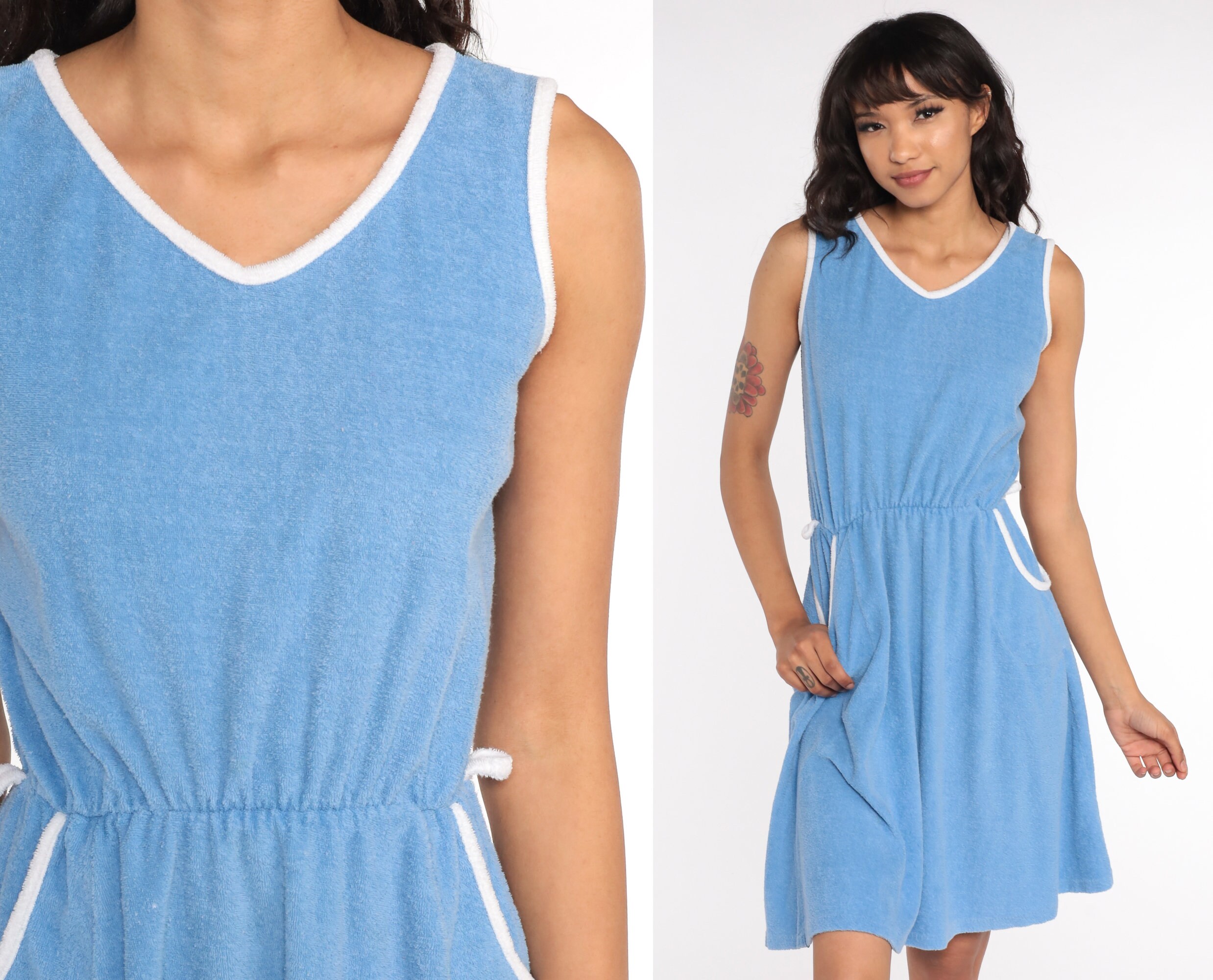 Summer Dress 70s Mini TERRY CLOTH Dress 