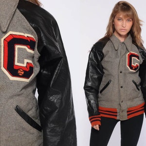 Grey Letterman Jacket Varsity Jacket WOOL Jacket 70s Football Coat C Faux Leather Coach Jacket College Sports Vintage Extra Small xs s image 1