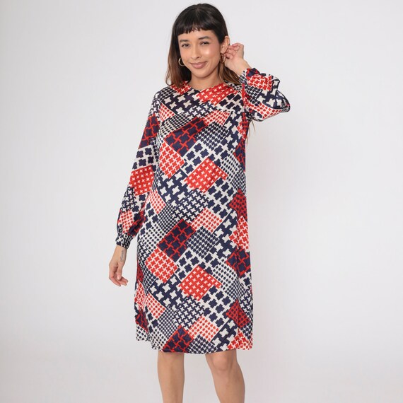 60s Mod Dress Patchwork Checkered Dress Red White… - image 3