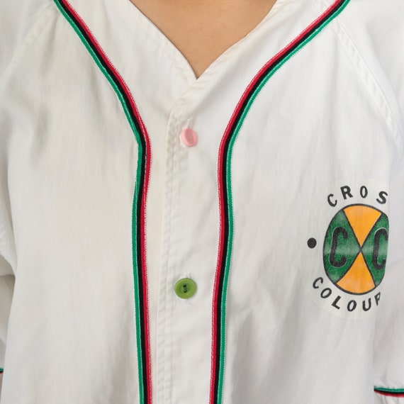 VINTAGE Cross Colours Shirt Adult 2XL XXL White Red Spell Out Button Up Mens 90s VINTAGE Cross Colours Shirt Adult 2XL XXL White Red Spell Out Button Up Mens 90s