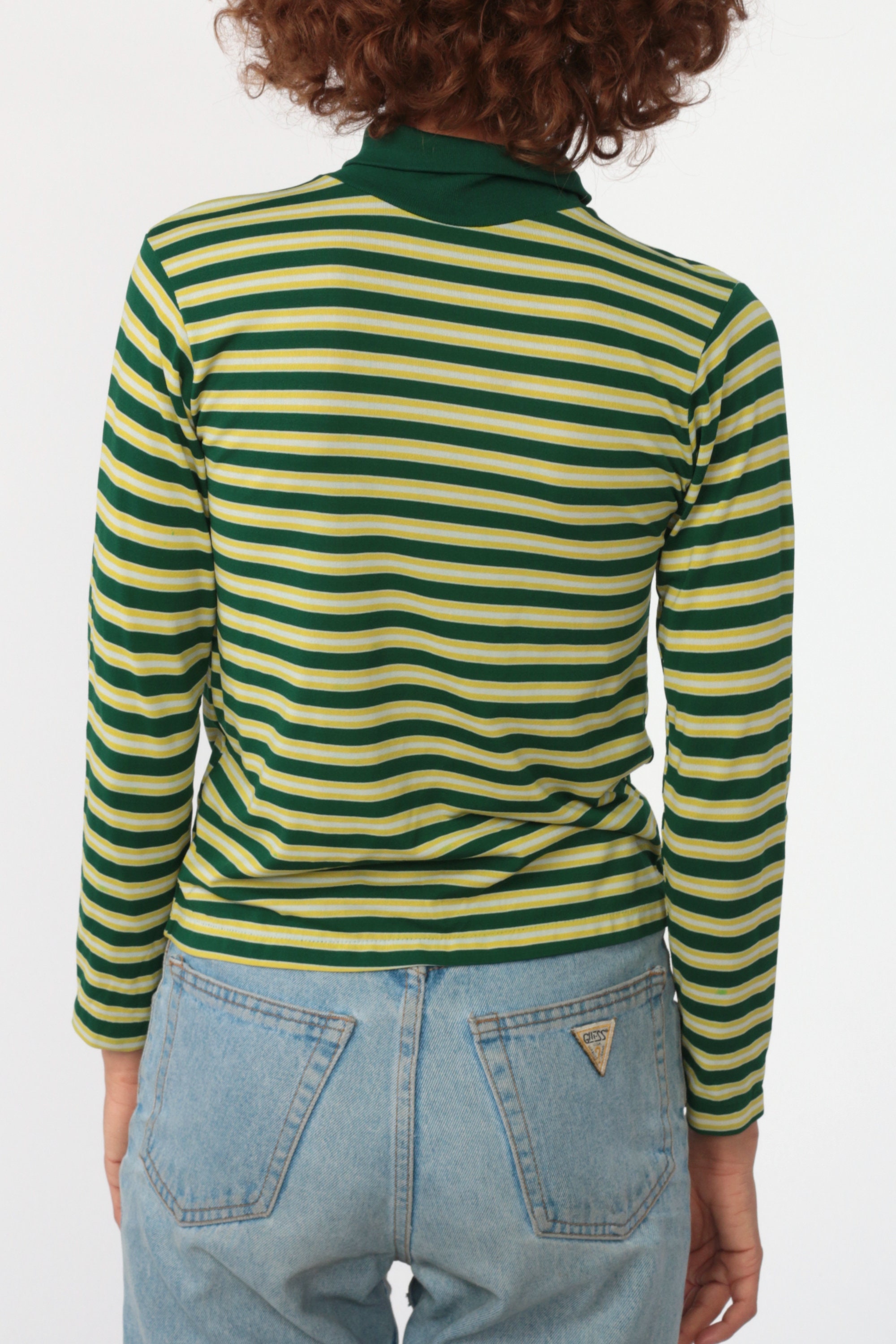 dark and light green striped shirt