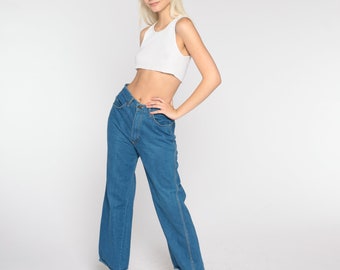 70s Jeans High Waisted Rise Straight Leg Jeans Lightweight Denim Pants Bohemian Blue Jeans Boho Hippie Seventies Vintage 1970s Medium 29