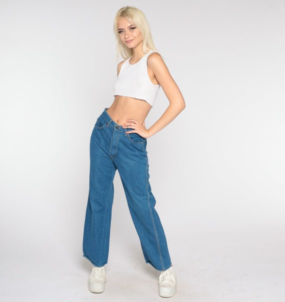 70s Jeans High Waisted Rise Straight Leg Jeans Lightweight Denim Pants Bohemian Blue Jeans Boho Hippie Seventies Vintage 1970s Medium 29