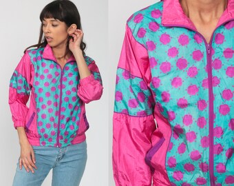 Floral Windbreaker Jacket Pink Blue 90s Windbreaker Baroque Retro Bright Hipster Vintage 1990s Retro Extra Small xs Petite