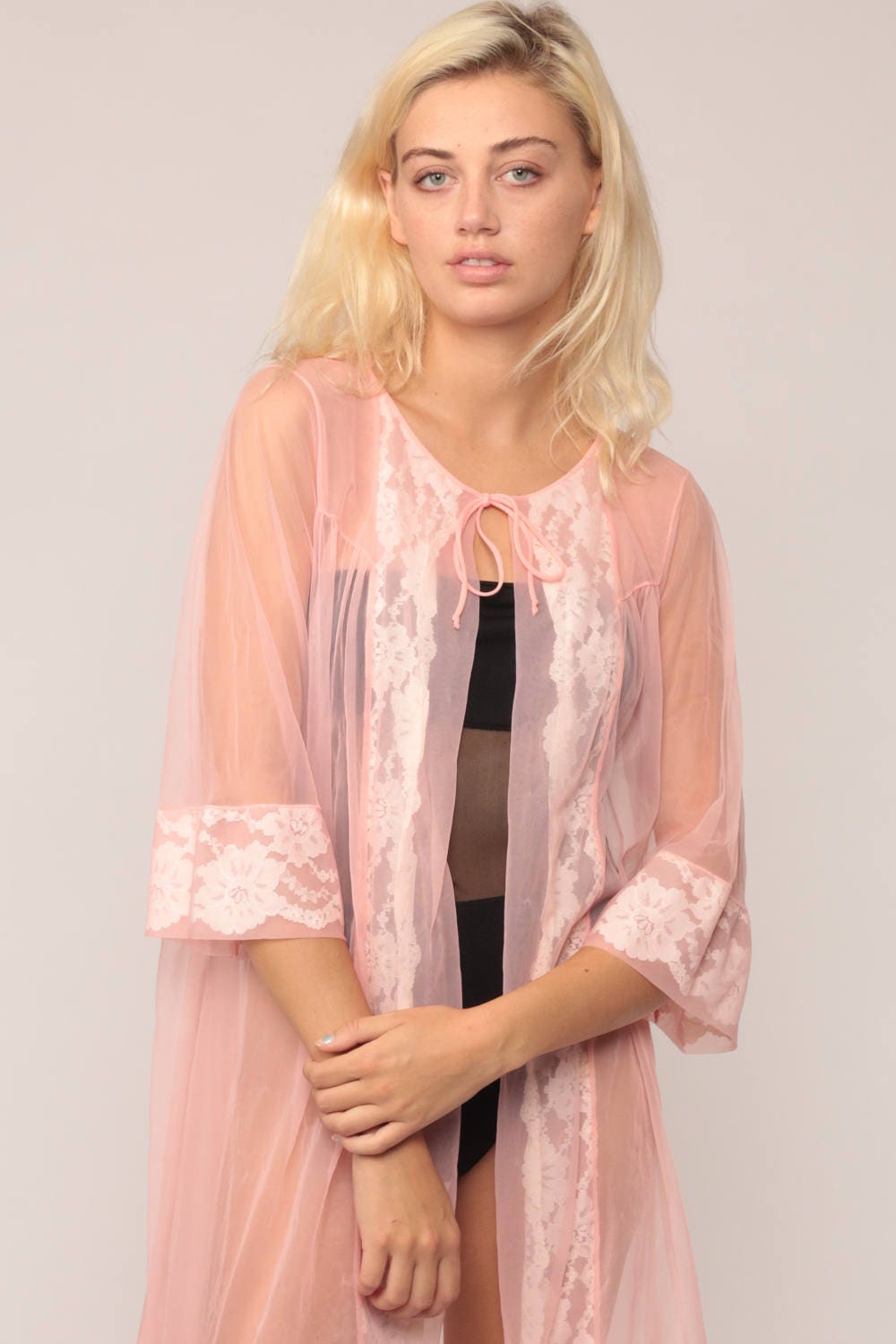 long pink mesh robe