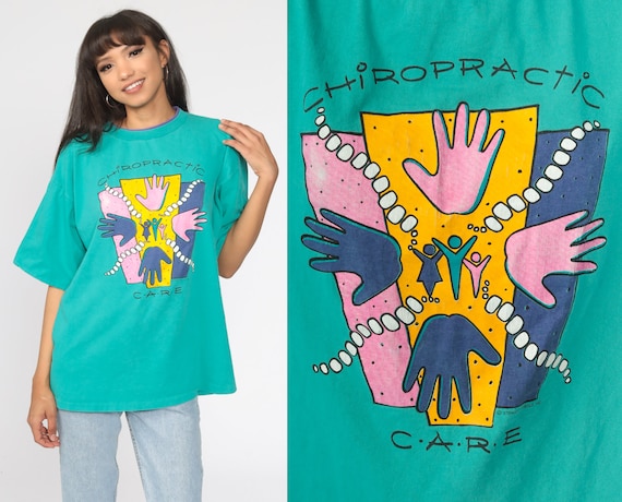 Chiropractic Care Shirt Chiropractor Tshirt 90s Graphic T Shirt Vintage 1990s Shirt Turquoise Extra Large xl