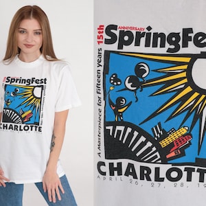 Charlotte Springfest Shirt 90s North Carolina T-Shirt 1996 Festival Graphic Tee Retro Souvenir TShirt Single Stitch Vintage 1990s Medium M