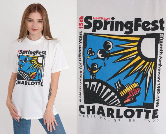 Charlotte Springfest Shirt 90s North Carolina T-Shirt 1996 Festival Graphic Tee Retro Souvenir TShirt Single Stitch Vintage 1990s Medium M
