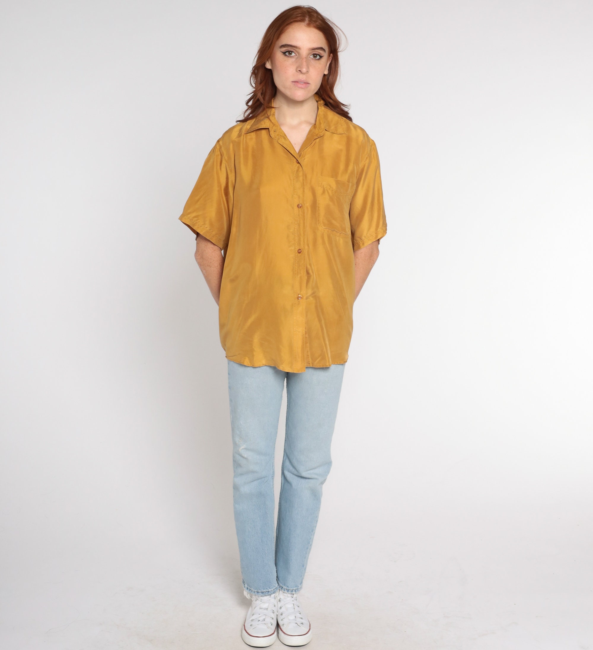 mustard silk shirt