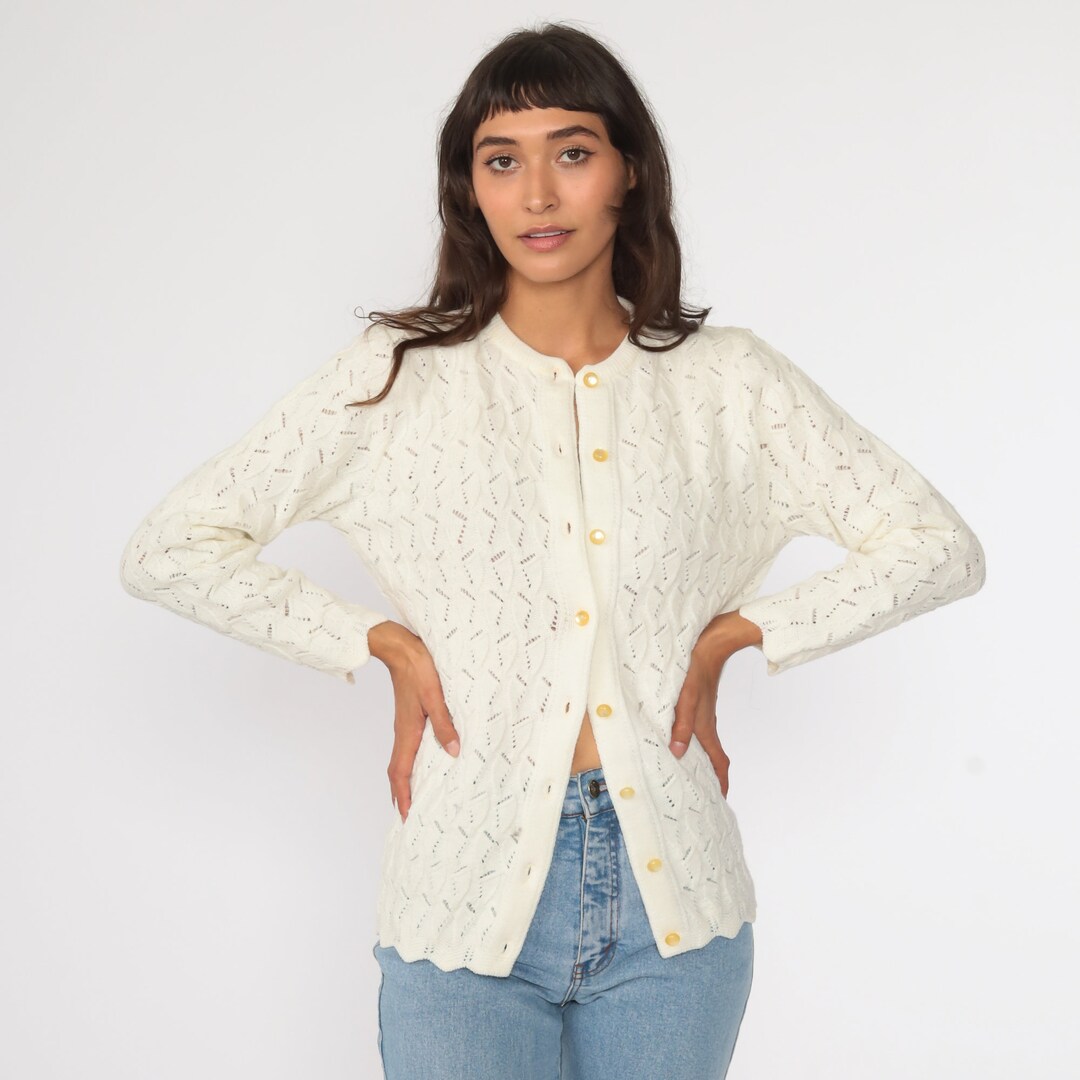 Off-white Cardigan Sweater 70s Sweater Granny Button up
