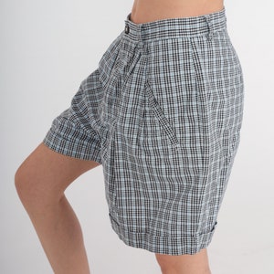 90s Plaid Shorts Black Blue Mom Shorts High Waisted Retro Pleated Trouser Shorts Checkered Preppy White Vintage 1990s Liz Claiborne Medium 8 image 4