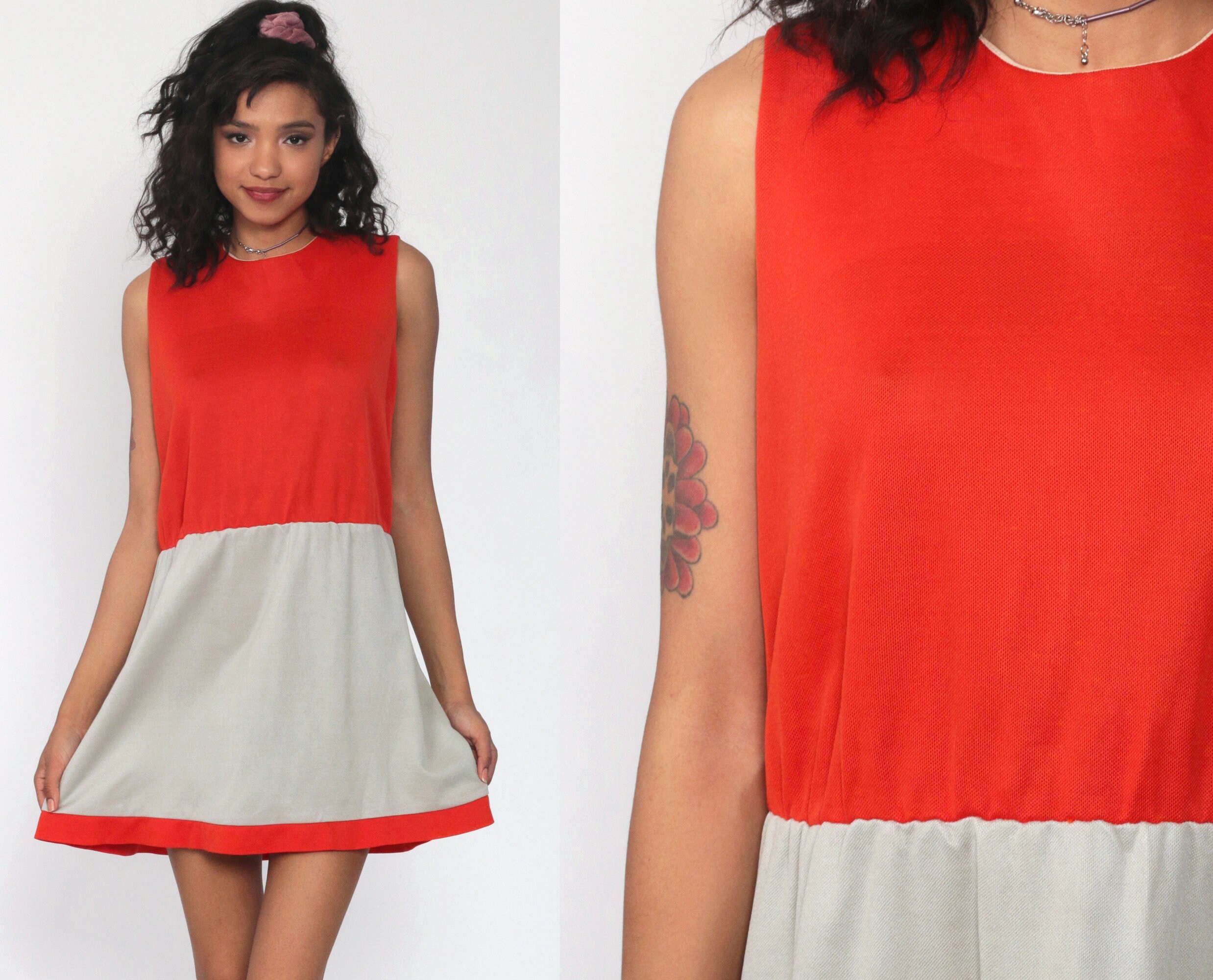 60s Color Block Dress Orange Mod Dress 