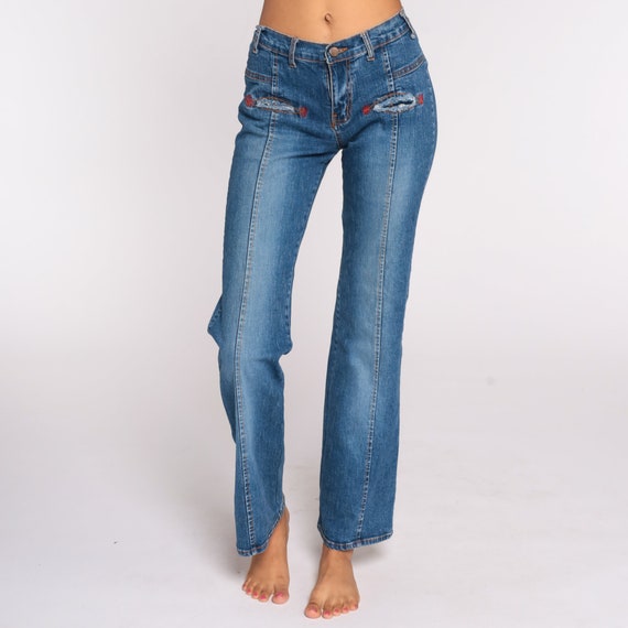 Y2K Jeans Low Rise Jeans 00s Denim Bell Bottom Jeans Boho