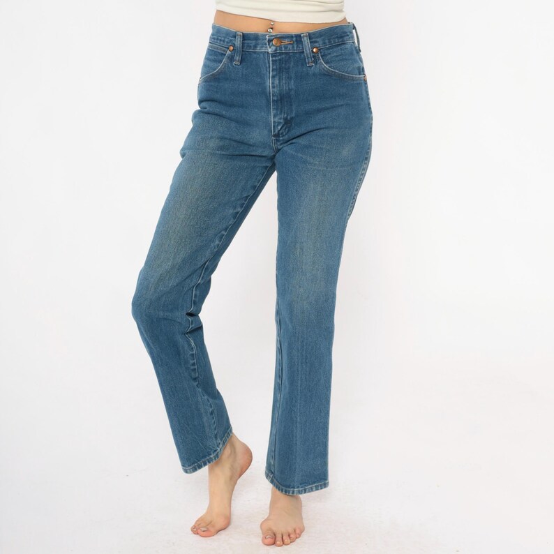 90-tals Wrangler-jeans med hög midja, raka ben, ljusblå tvättade denimjeans, bomull, vintage, klassiska, vardagliga, enkla byxor, 30x32, medium bild 5