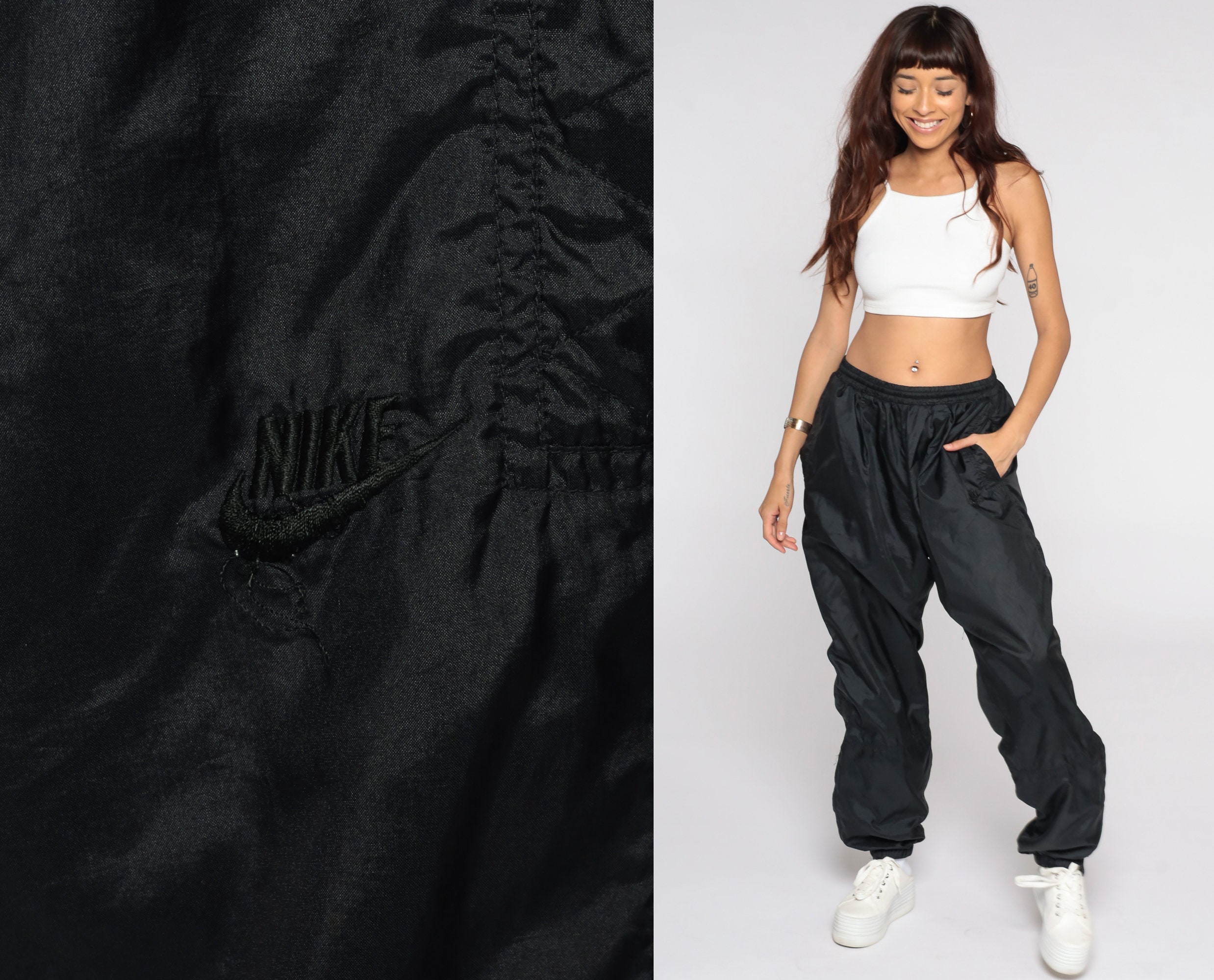 Nike Track Pants 90s Black Joggers Baggy Jogging Track Suit Warm Up Suit Athletic Pants Sports