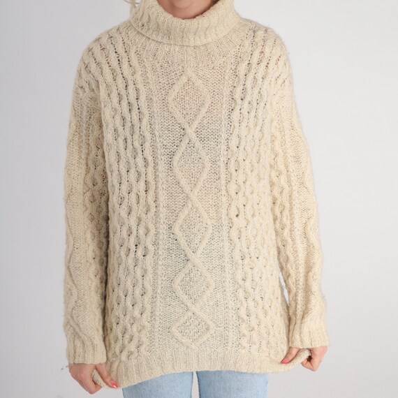Cream Turtleneck Sweater 90s Cable Knit Pullover … - image 7