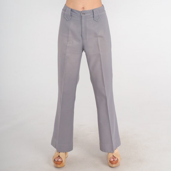 70s Grey Trousers Flared Pants Retro High Waisted Rise Wide Leg Creased Pants Boho Hippie Western Preppy Slacks Vintage 1970s Lasso Small 28