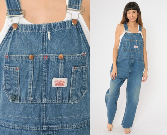 90s ROUND HOUSE デニム オーバーオール hiphop ビンテージ Vintage Round House Denim Overalls 90s Distressed Jean Pants