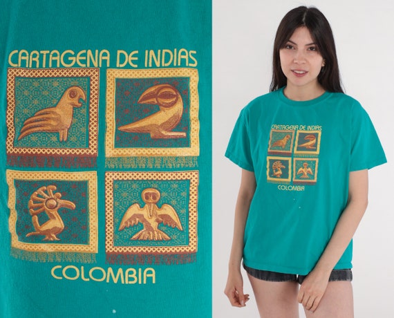 Cartagena Colombia Shirt Y2K Green Graphic Retro TShirt Vintage Cartagena de Indias Shirt Graphic 00s Travel Tee Souvenir Shirt Large