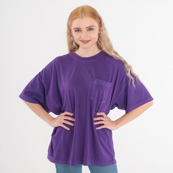 Purple Pocket Tee 90s T-Shirt Retro Plain TShirt Solid T Shirt Minimalist Top Basic Shirt Streetwear Vintage Solid Top 1990s Extra Large xl