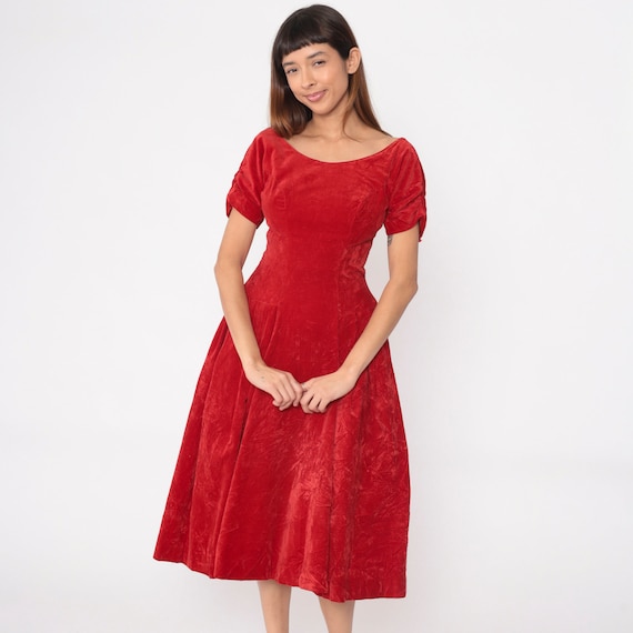 60s Red Mock Turtleneck Secretary Dress by New Raves