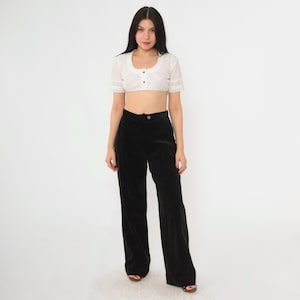 Vintage Black Velvet Pants 80s High Waisted Trousers Wide Straight Leg Slacks Goth Formal Evening Slacks Plain 1980s Small S