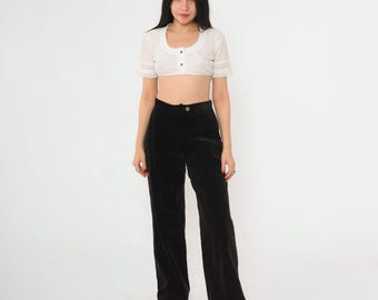 Pantalones vintage de terciopelo negro, pantalones de cintura alta de los años 80, pantalones anchos y rectos, pantalones góticos formales de noche, lisos, talla pequeña de los años 80.