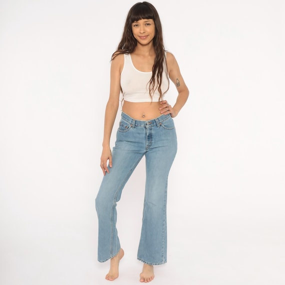 Levis 517 Boot Cut Jeans 90s Light Wash Denim Low Rise Flare Leg Blue Cotton Faded Western Cowgirl Y2K Bootcut Vintage Pants Trouser Small S