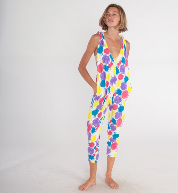 Polka Dot Jumpsuit 90s Tapered Pantsuit Cropped Pants Capri