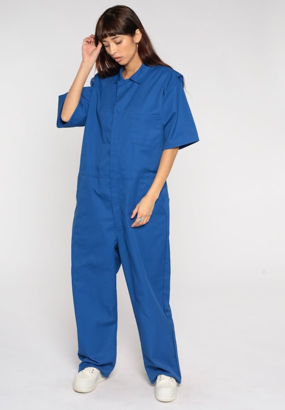 Blue Jumpsuit 90s Coveralls Retro Workwear Pants Boiler Suit Short Sleeve Boilersuit Pantsuit Vintage 1990s Men's 46 Extra Large xl
