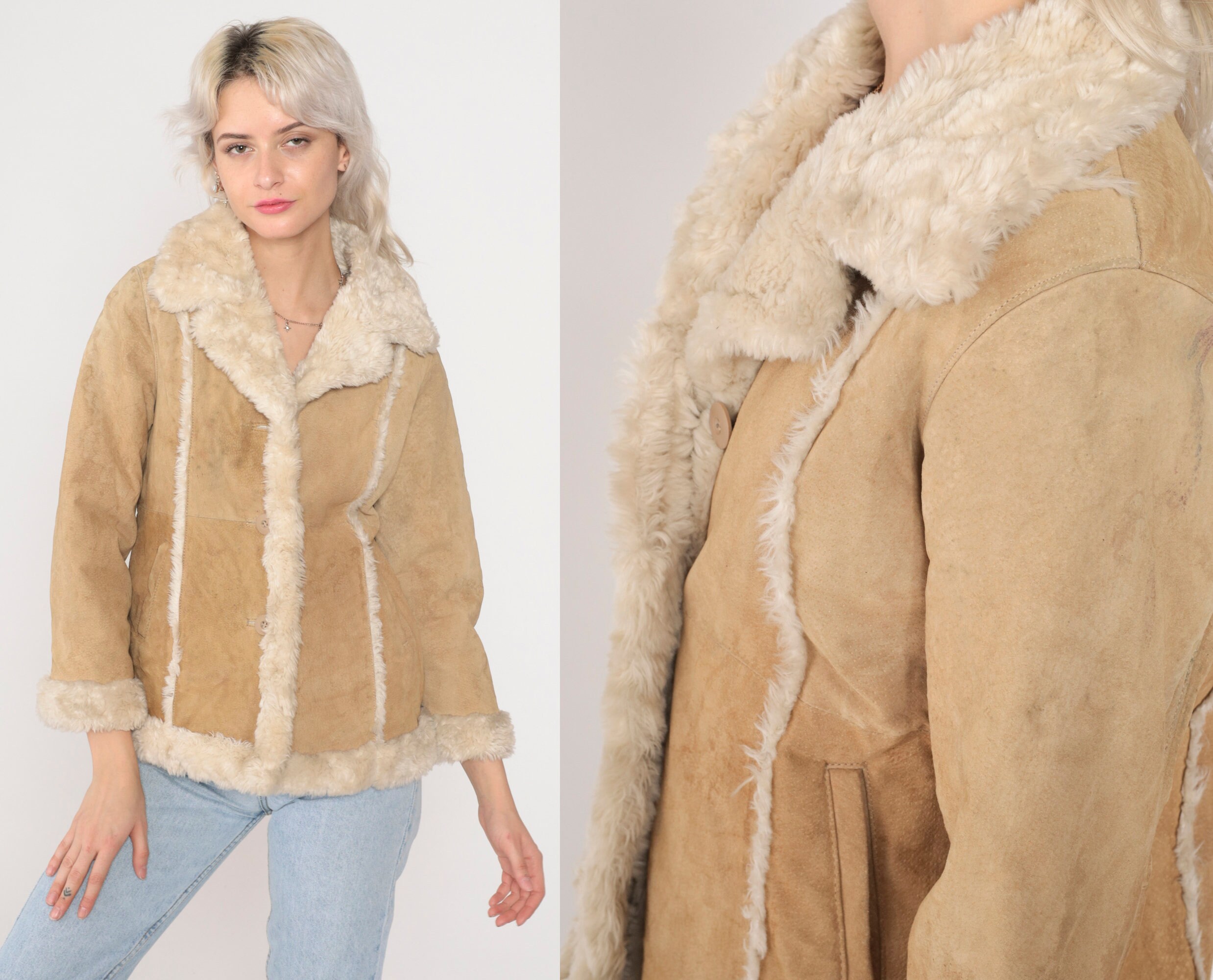 Suede Sherpa Jacket Y2K Brown Leather Shearling Coat Button Suede Sherpa Jacket Y2K Brown Leather Shearling Coat Button