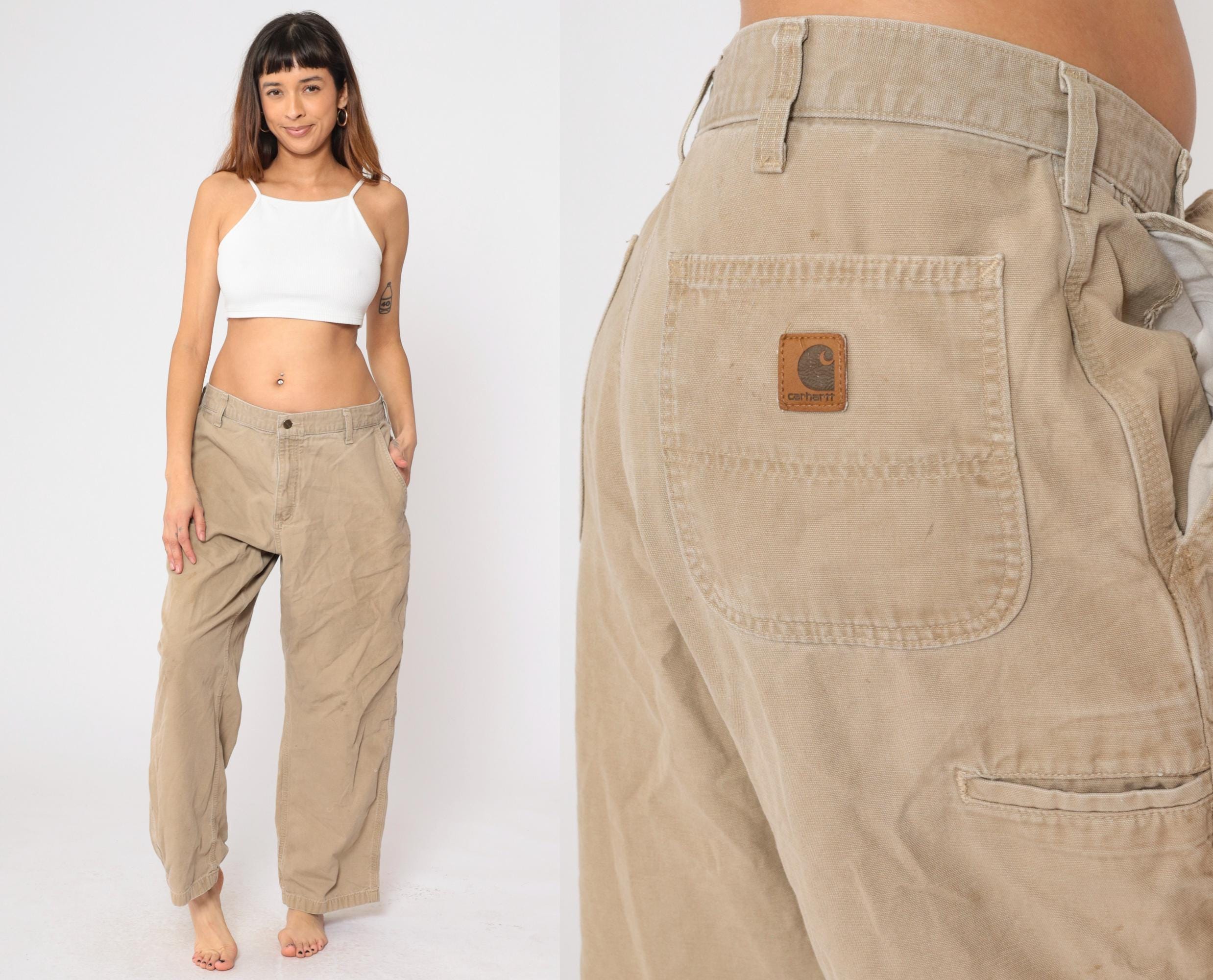 Khaki Carhartt Pants Y2k Tan Straight Leg Workwear Khaki Carhartt Pants Y2k Tan Straight Leg Workwear