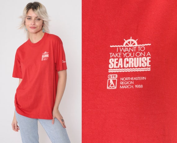 80s GTE Shirt 1988 I Want To Take You On A Sea Cruise Shirt Northeastern Region Telecommunications Tshirt 1980s Vintage Graphic Red Medium