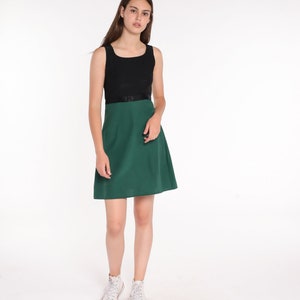 Y2K mini-jurk mouw zwart groen kleurblok jurk feest 00s hoge taille cocktail vintage mini-jurk klein S afbeelding 3