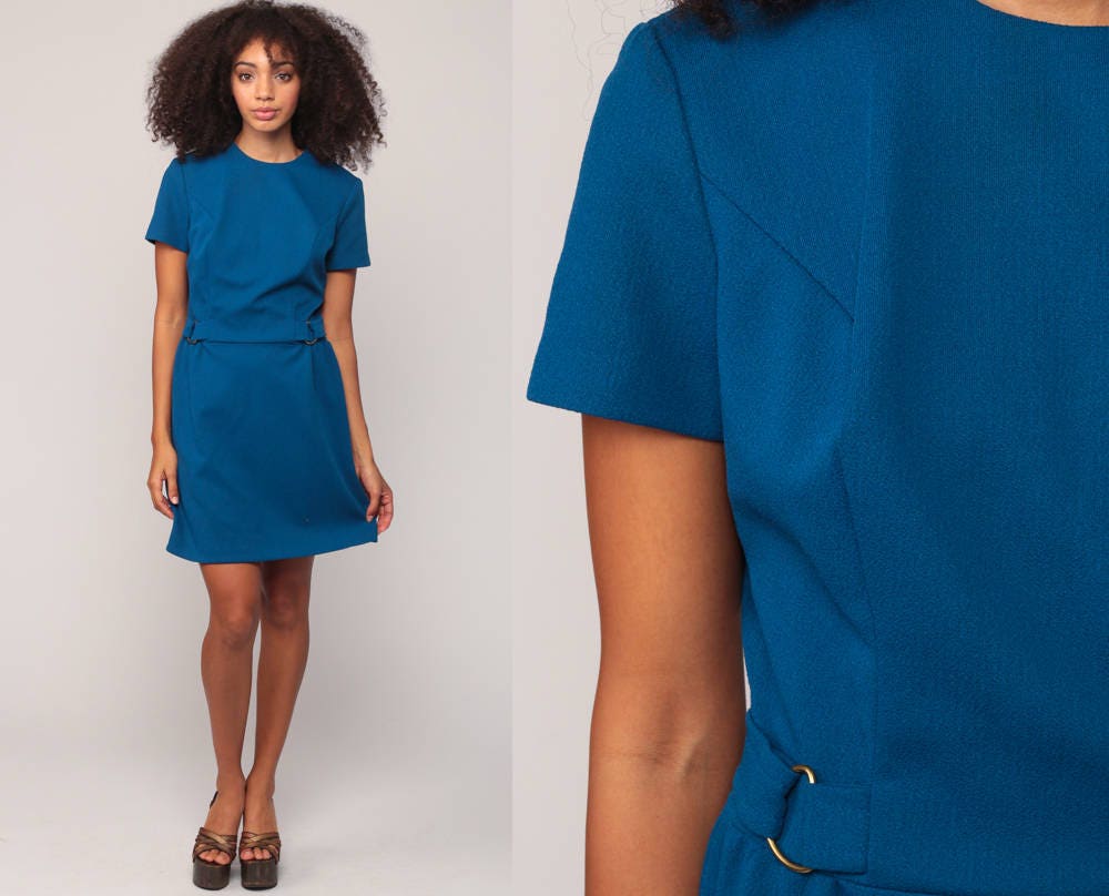 60s Mod Dress Mini Mod BELTED Blue 