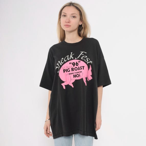 90s Pig Roast Event T-Shirt Black Oversized Graphic Tee Sneak Fest 96 Novelty Shirt Vintage Plus Size Short Sleeve Extra Extra Large XXL