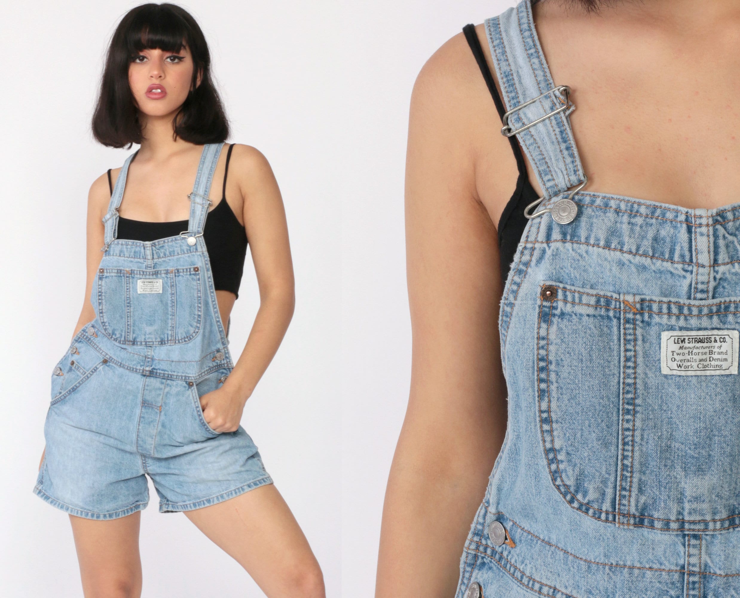 Levis Overalls Denim Overall Shorts 90s Jean Shorts Levi Bib Shortalls  Cargo Grunge Suspender Blue Woman 1990s Vintage Small