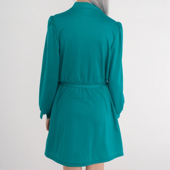 Teal Green Dress 80s Mini Dress Pleated Button Up… - image 7