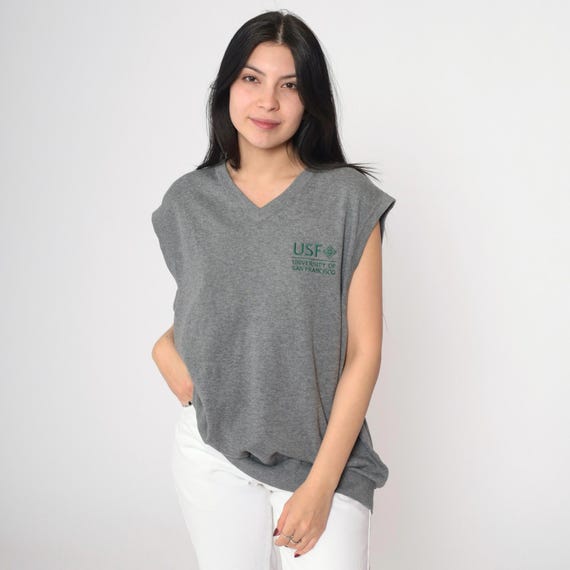USF Sweater Vest 00s Grey University of San Francisco Knit Vest California Sleeveless Pullover V Neck 2000s Large L