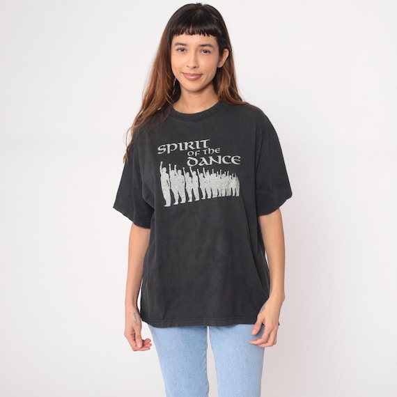 Spirit of the Dance Tee 90s Black Cotton Graphic T Shirt Dancer Unisex Vintage Grunge Band Style Concert Crew Neck Short Sleeve Large L