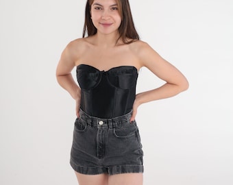 Black Corset Top 34C Victoria's Secret Bustier Bra Low Back Lingerie 00s Boned Strapless Underwire Vintage Crop Top Sweetheart Neckline 34 C