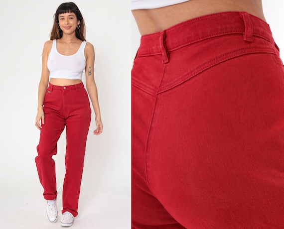 90s Roper Jeans Red Western Jeans Denim High Waisted No Back Pocket Pants Straight Leg 1990s Vintage Smooth Back Jeans 11 X 34 29 Waist Etsy Canada