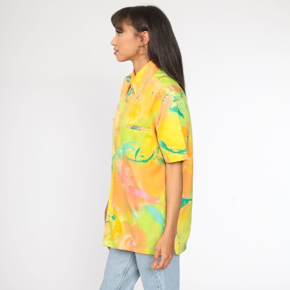 70s Boho Shirt Psychedelic Blouse Neon Yellow Aci… - image 4