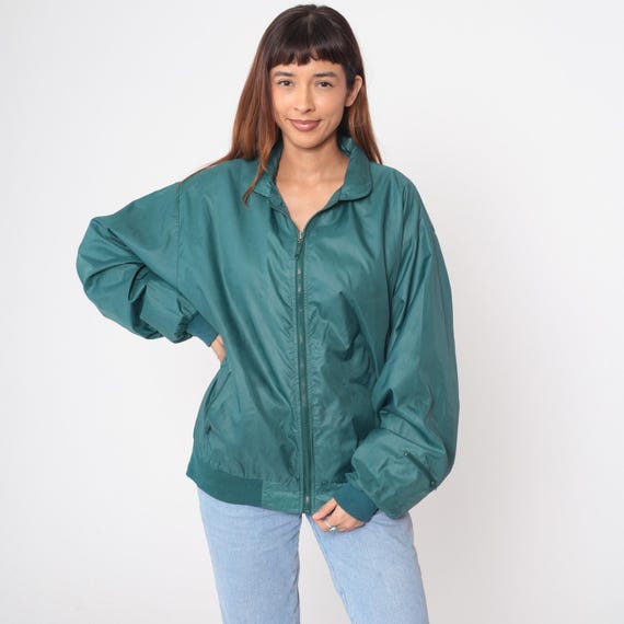 Teal Bomber Jacket 90s Windbreaker Izod Club Athletic Sporty Track Coat Vintage Gorpcore Streetwear Casual Outdoor Lightweight Large L