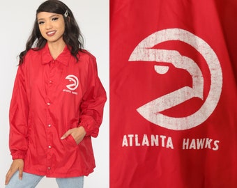 Atlanta Hawks Jacket 80s Windbreaker Jacket Nba Jacket Shell Jacket Snap Up Vintage 1980s Athletic Large L
