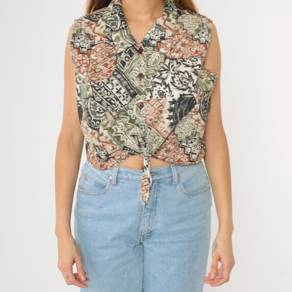 90s Patchwork Crop Top Cropped Blouse Floral Leaf… - image 7