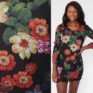 Sukienka Y2K Floral Dress z koronką Mini Dress z lat 00. Sukienka motylkowa Boho Vintage Mini Dress Party Sukienka z długim rękawem Letnia sukienka imprezowa Mała